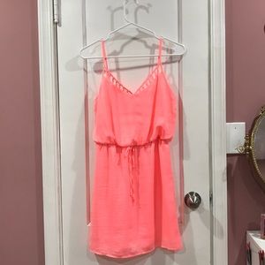 Women's Neon Spaghetti Strap Summer Dress Size Small Pink